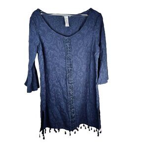 Swimsuits For All Size 14/16 Navy CoverUp Tassel Cotton Tunic